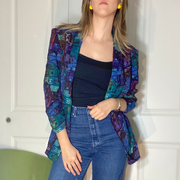 Vintage Jackets & Blazers - Vintages 80’s patterned power blazer open front